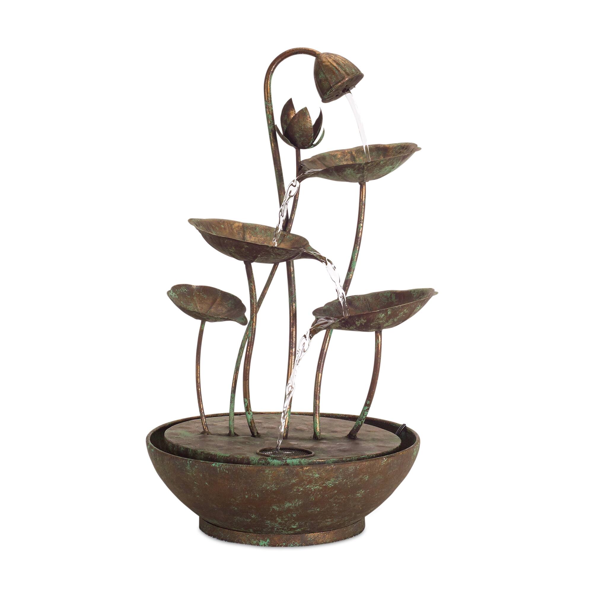 19.5" Rustic Metal Lotus Leaf Fountain